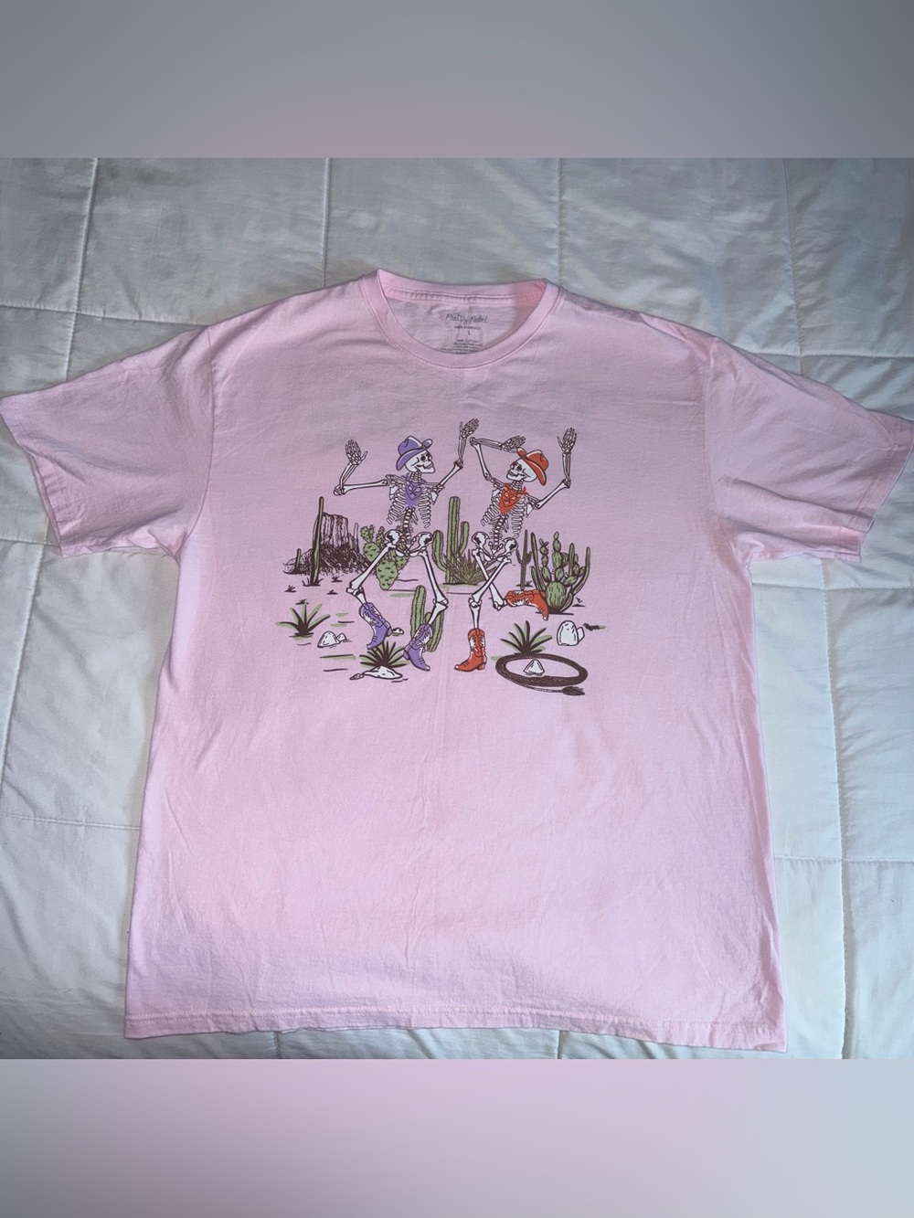 Pretty Rebel Western Cowboy Skeletons Pink T-shirt - Large